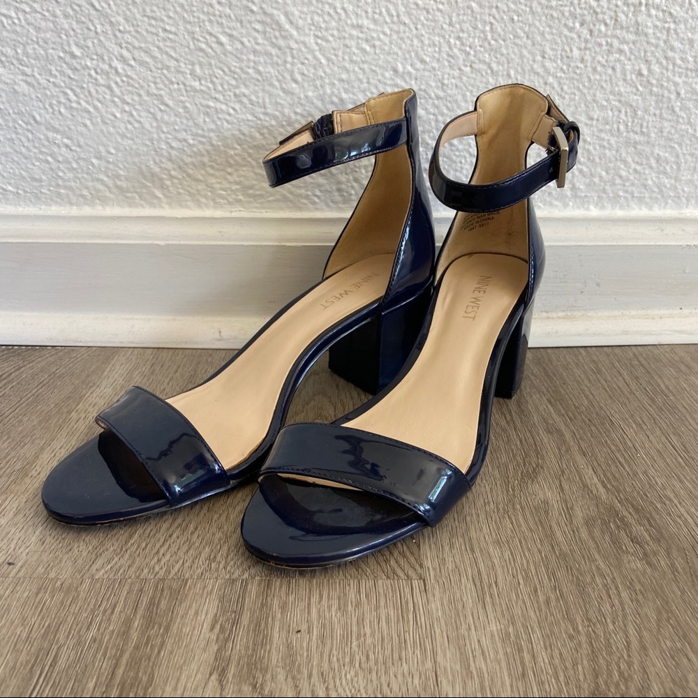 Navy Blue Nine West Block Heels Patent Leather
